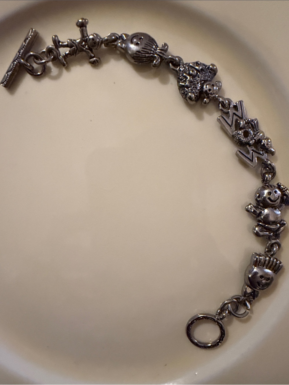 Source Unknown Silver-Tone Charm Bracelet with Playful Faces